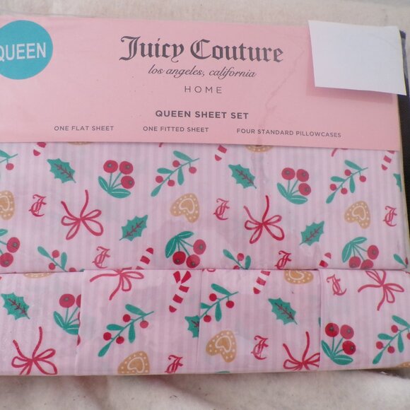 JUICY COUTURE SHEET SET QUEEN JC HEARTS BOWS JUICY COUTURE SHEET SET QUEEN 6 pc - Picture 1 of 3